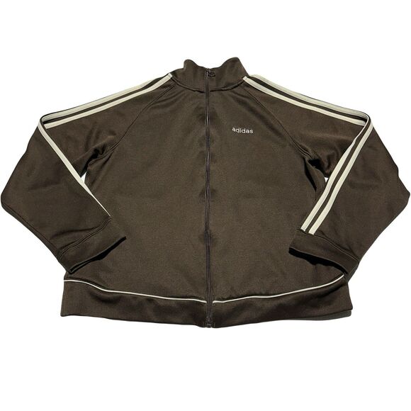 Adidas Retro Track Jacket Brown White Stripes Women’s Size L Spellout - Picture 1 of 11